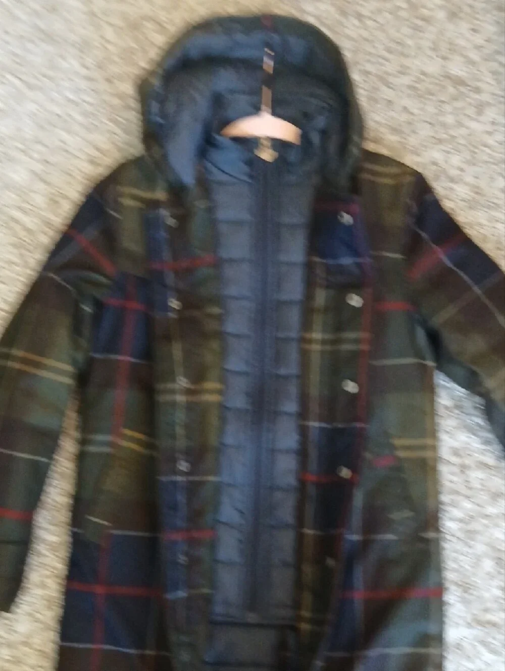 Appaman Plaid Quilted Pea Coat in Green and Navy with Red Accents Sx 14